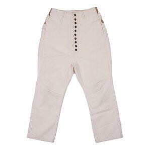KAPITAL Clown White Brown Pants Sz 0 XS Cotton Belted High Waisted Cropped